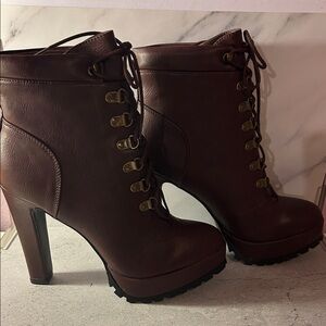 Elegant Dark Wine Lace-Up Ankle Boots